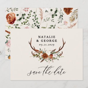 Eleganten Stag rustic botanical bröllop teracotta Spara Datumet