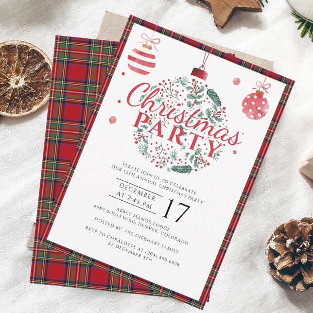 Eleganten Stewart Tartan, friskjul Party Inbjudningar (Plaid Christmas Tartan Stewart Party Invitation)