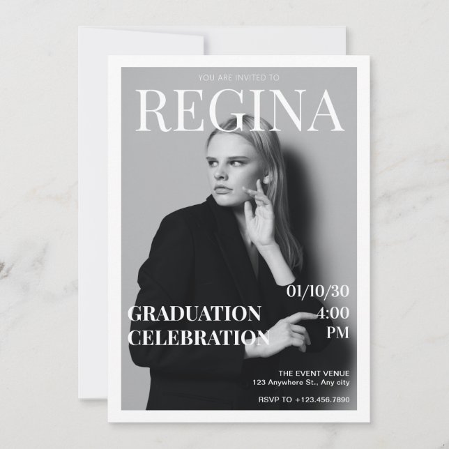 Eleganten studenten i svartvitt inbjudningar (Framsida)