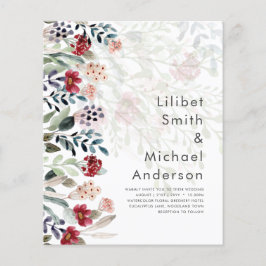 Eleganten Sublime Burgundy Blue Wildblomma Bröllop Flygblad