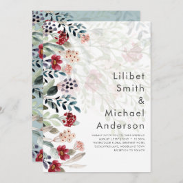 Eleganten Sublime Burgundy Blue Wildblomma Bröllop Inbjudningar