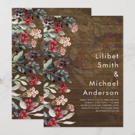 Eleganten Sublime Burgundy Blue Wildblomma Bröllop Inbjudningar