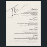 Eleganten Svart ben för formell Bröllop-meny<br><div class="desc">Den här eleganten,  som är en vanlig middag på 11 x 11 tum,  har en svart text på en benvit bakgrund med texten "Menu",  med platshållare för 2 aptiserare,  3 entrees,  2 sidor och 2 desserter.</div>