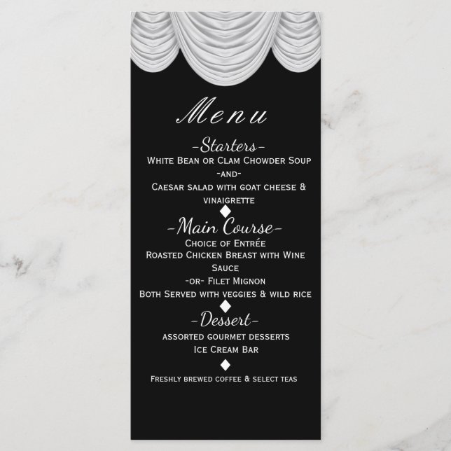 Eleganten Svartvit HOLLYWOOD Curtains Meny (Framsida)