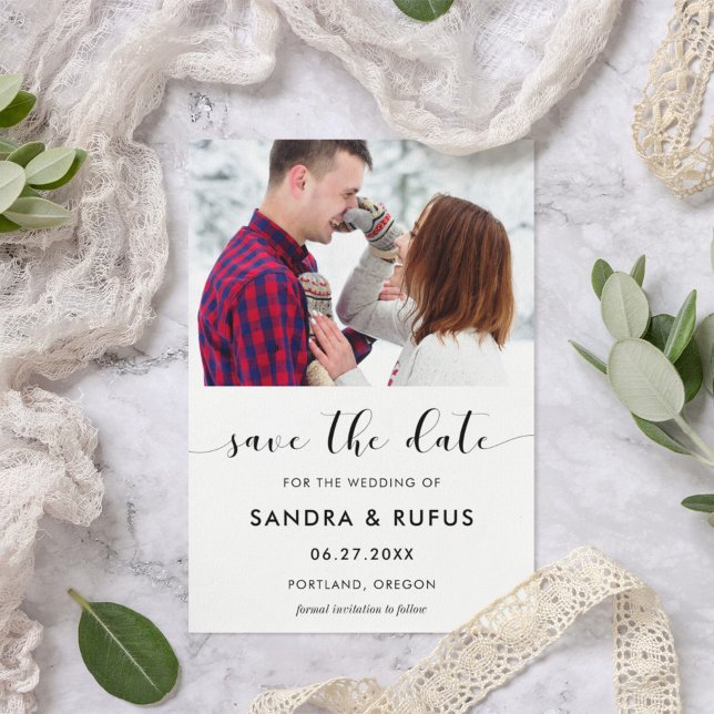 Eleganten svartvitt spara datumfotot datumet (Skapare uppladdad)