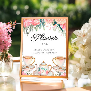 Eleganten Tea Party Möhippa i Flower Pub Poster