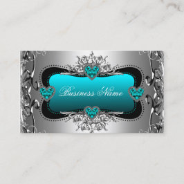 Eleganten Teal Blue Silver Diamond Image Hearts Visitkort