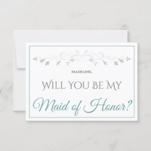 Eleganten Teal & Grått ska vara mitt Maid of honor Kort