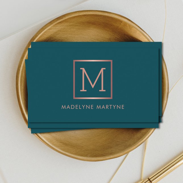 Eleganten Teal Ro Guld Monogram Visitkort (Skapare uppladdad)
