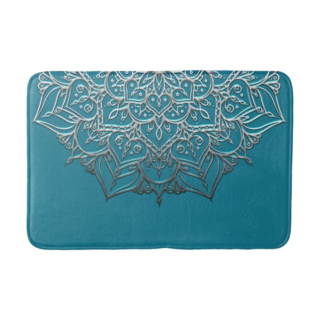 Eleganten Teal & Silver Mandala minimal marockansk Badrumsmatta (Framsidan)