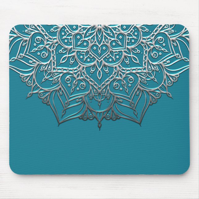 Eleganten Teal & Silver Mandala minimal marockansk Musmatta (Framsidan)
