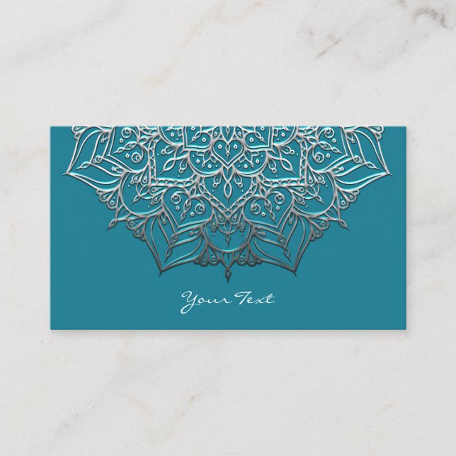 Eleganten Teal & Silver Mandala minimal marockansk Visitkort (Framsida)