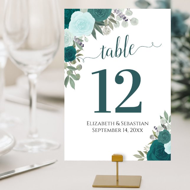 Eleganten Teal Turquise Bröllop Bordsnummer (Skapare uppladdad)