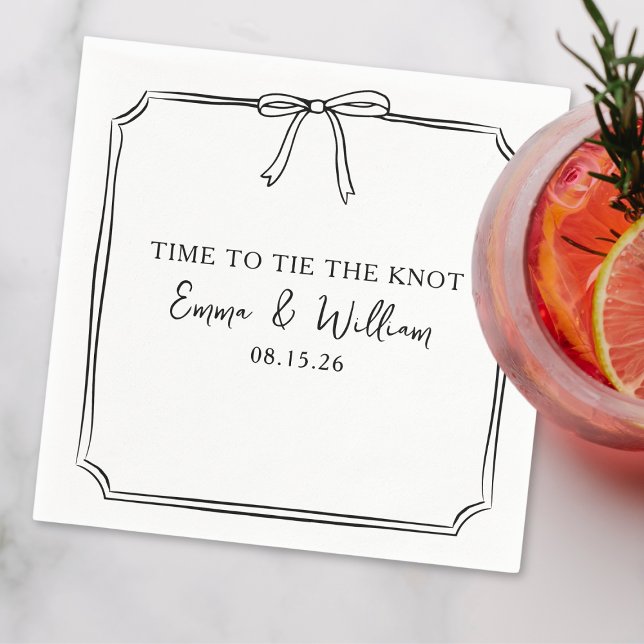 eleganten "Tippa Knot" Anpassat namn Bröllop Pappersservett (Chic custom napkins with a bow design—perfect for tying your personalized wedding style together. )