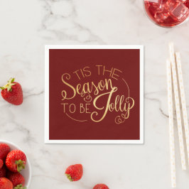 eleganten "Tis the Season" Guld Script Red Pappersservett
