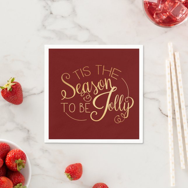 eleganten "Tis the Season" Guld Script Red Pappersservett (Insitu)
