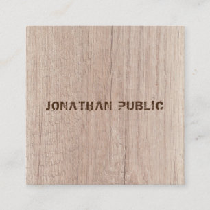 Eleganten Trä Board Plank Titta nedtryckt text Fyrkantigt Visitkort