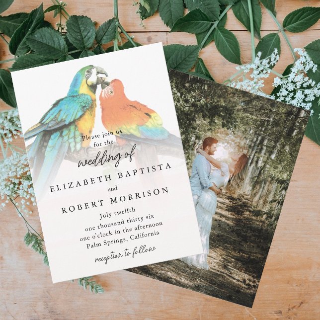 Eleganten Tropiska fåglar Viktigt Modern Bröllop Inbjudningar (Tropical Birds Elegant Whimsical Modern Wedding Invitation)