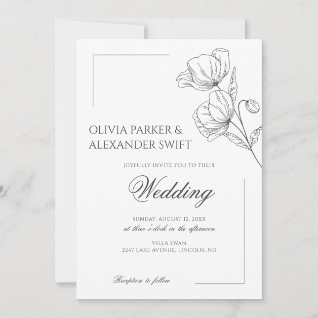 Eleganten Vallmoblommor, enkel chic bröllop Inbjudningar (Framsida)