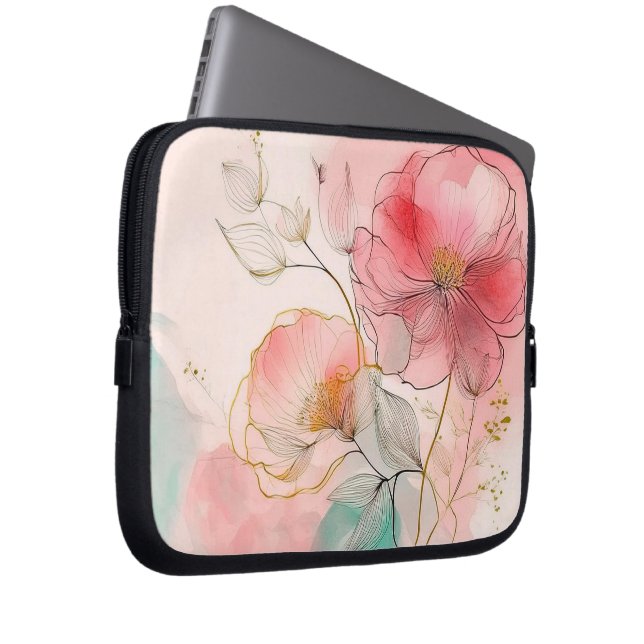 Eleganten Vattenfärgsblommor - bakgrund Laptop Fodral (Framsidan Höger)