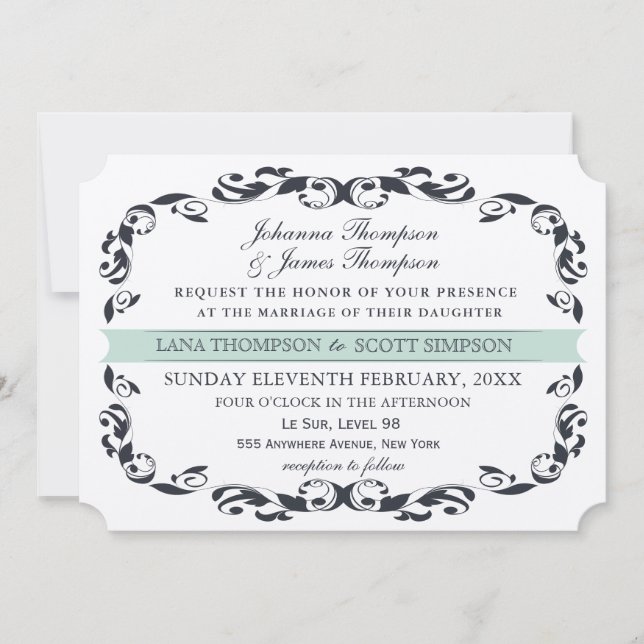 Eleganten Victorian Flourish Filligree Bröllop Inbjudningar (Framsida)