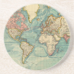 Eleganten vintage World Map Lithograph Underlägg