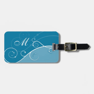 Eleganten virvlar runt Monogrammed blått Bagagebricka