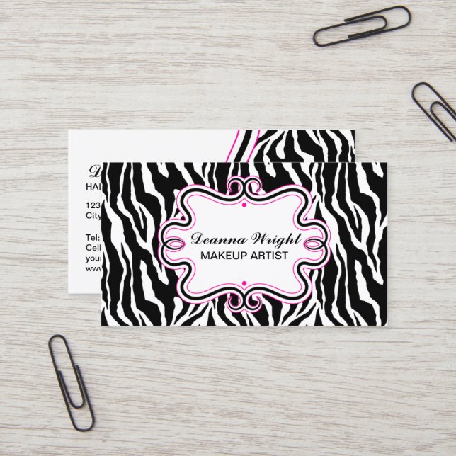 Eleganten virvlar runt ramen & zebra tryck visitkort (Fram/Back In Situ)