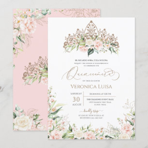 Eleganten Vit ros Blommigt vid Rosan Quinceanera Inbjudningar