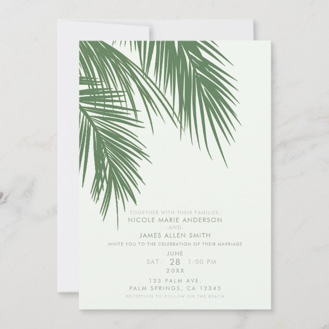 Eleganten Vita Grönt Tropical Handflatan Löv Bröll Inbjudningar (Framsida)