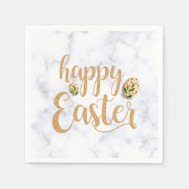 Eleganten Vita och Guld Glad påsk Pappersservett