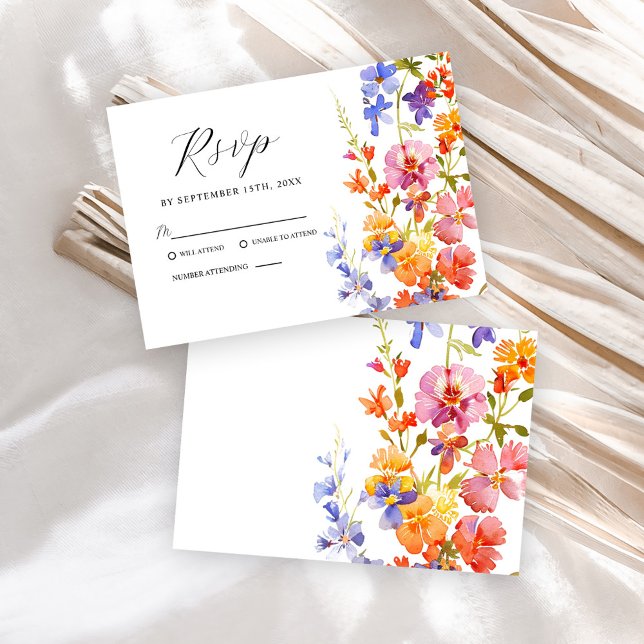 Eleganten Watercolor Blommigt Bröllop OSA Kort (Wildflower Elegant Watercolor Floral Wedding RSVP Card)