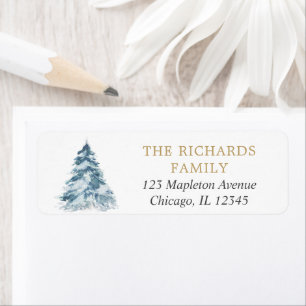 eleganten Watercolor Julgran snowing Returadress Etikett