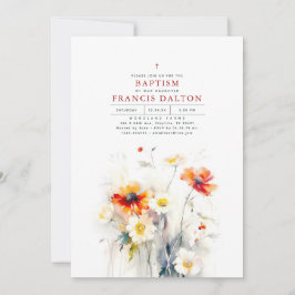 Eleganten Wildblommor - minimalistisk baptism Inbjudningar