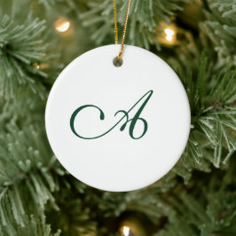 Eleganten Winter Grönt Skript Monogram jul Julgransprydnad Keramik