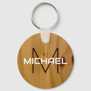 Eleganten Wood Struktur Rustic Monogram Nyckelring