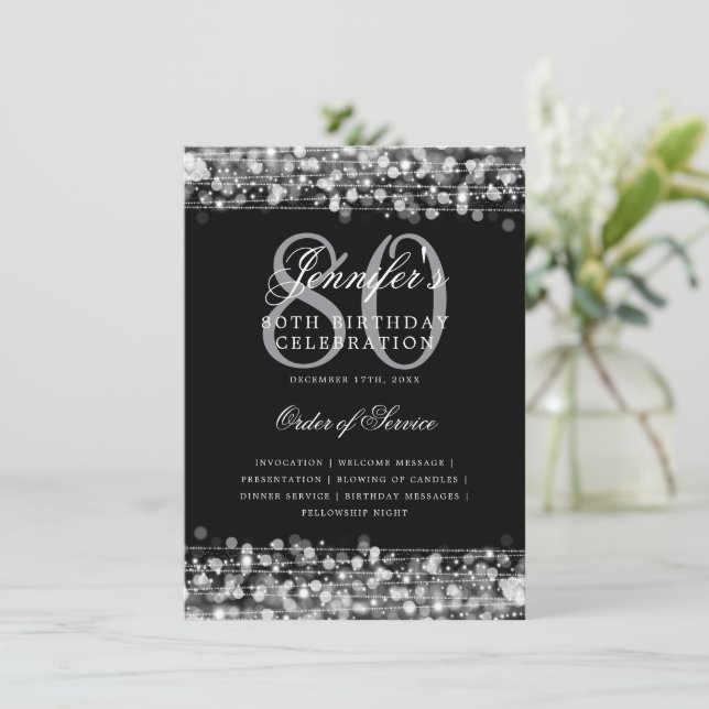 Elegantens 80:e Födelsedagsfest-Silver-meny Inbjudningar (Stående Fram)