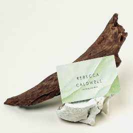 Elegantens Abstrakt Grönt Vågvattenfärg Visitkort