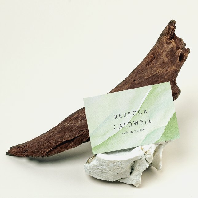 Elegantens Abstrakt Grönt Vågvattenfärg Visitkort (Elegant Abstract Green Wave Watercolor Business Card)