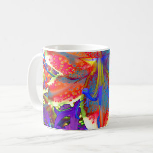 Elegantens abstrakt - röd blå blomma kaffemugg
