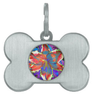 Elegantens abstrakt - röd blå blomma namnbricka husdjur