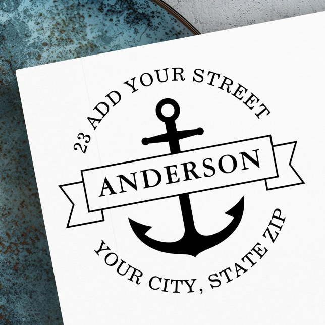 Elegantens ankarpunkt och banner nautical returadr stämpel (Elegant anchor and banner nautical return address rubber stamp)