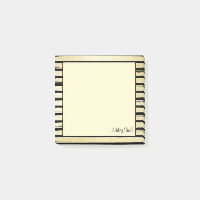 Elegantens anpassade namn Svart guld-folie strimla Post-it Block (Framsida)