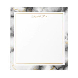Elegantens anpassade namn Svartvit marble Guld Anteckningsblock