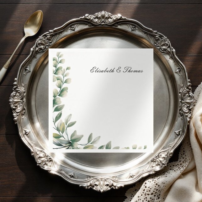 Elegantens bakgrundseukalyptus löv bröllop pappersservett (Skapare uppladdad)