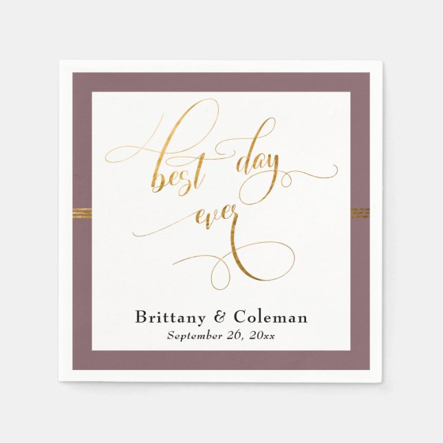 Elegantens bästa dag någonsin Mauve Rosa & Guld Ra Pappersservett (Framsidan)