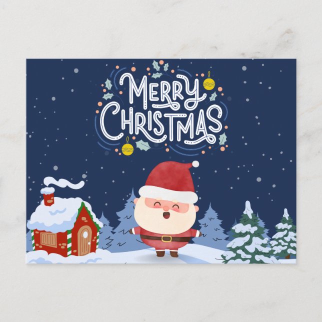 Elegantens blå bakgrund med Santa l Julafton Vykort (Framsida)