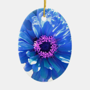 Elegantens blå blommigt blå daisy julgransprydnad keramik
