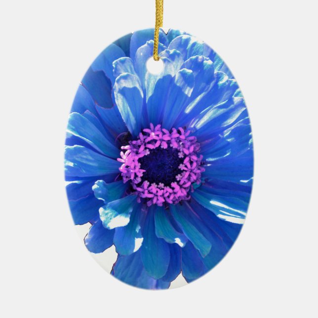 Elegantens blå blommigt blå daisy julgransprydnad keramik (Framsidan)