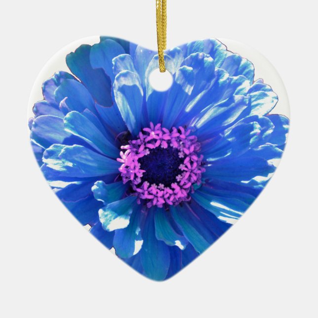 Elegantens blå blommigt blå daisy julgransprydnad keramik (Framsidan)